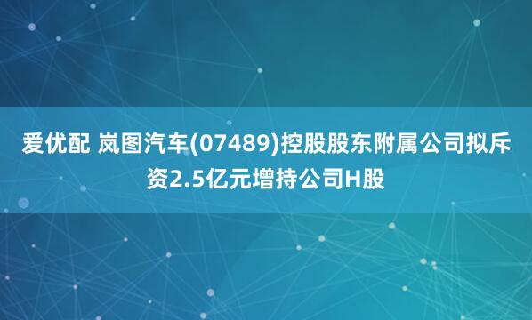 爱优配 岚图汽车(07489)控股股东附属公司拟斥资2.5亿元增持公司H股